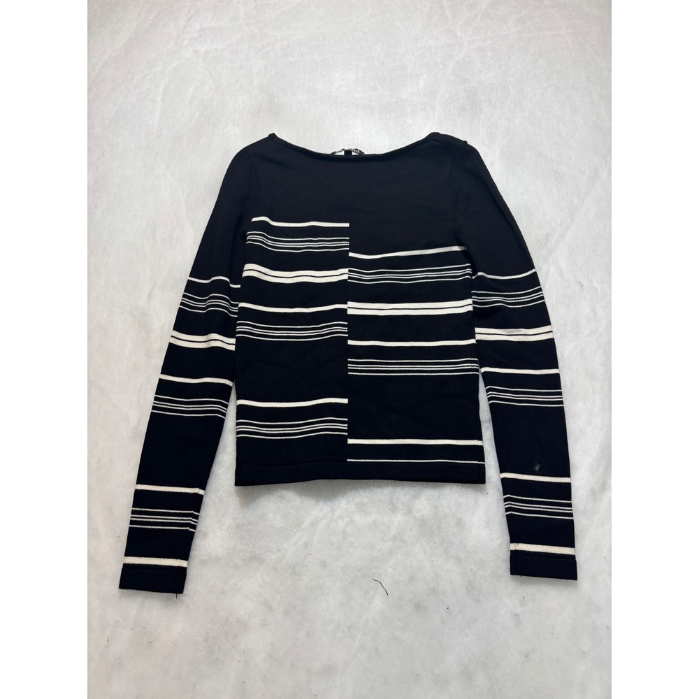 Steve Madden Womens Asymmetrical Striped Long Sleeve Knit Top Black White sz sm - Picture 8 of 10